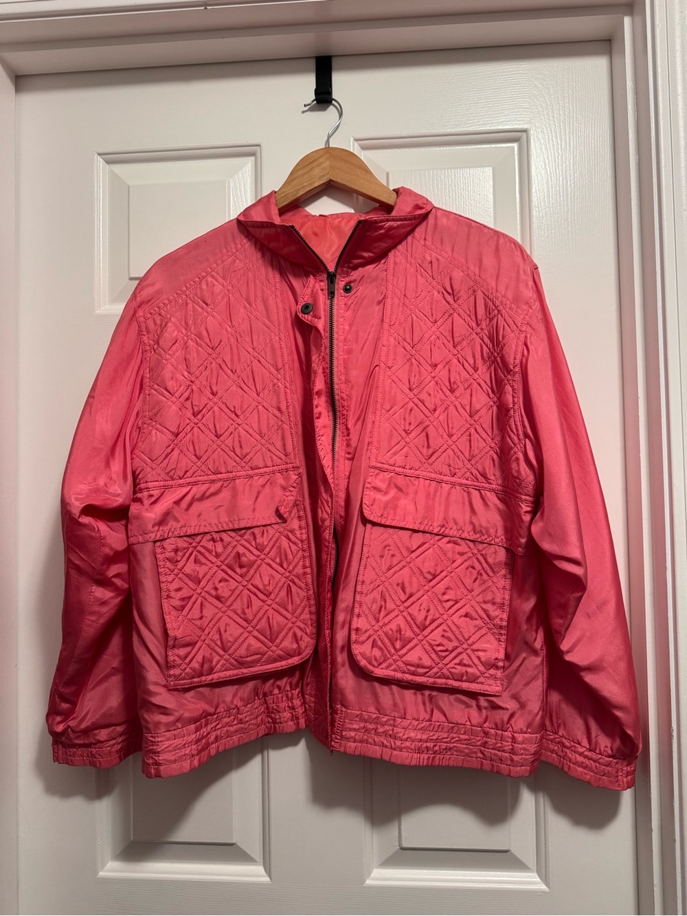 Vintage Lavon 100% Silk Coral Pink Quilted Utility Jacket Size M